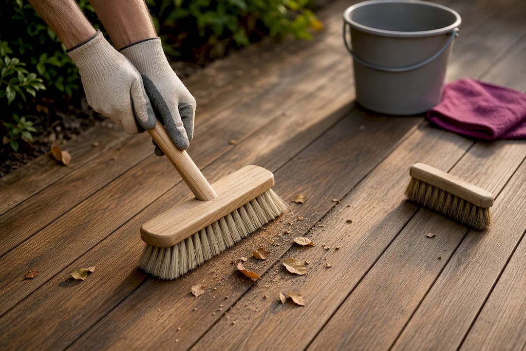 Brossage délicat des lames de terrasse en bois