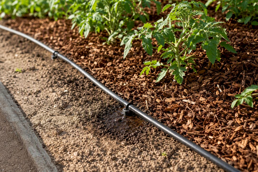 Tuyau de goutte-à-goutte fixé sous paillage