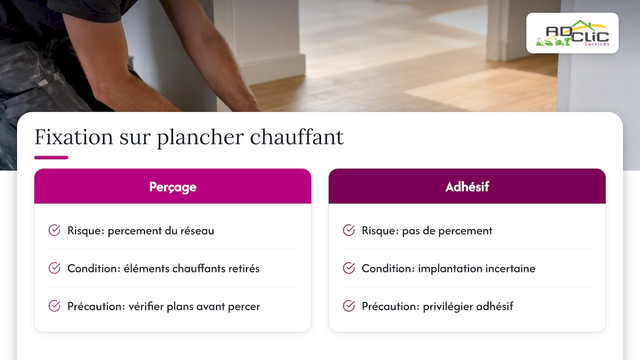 Comparaison des méthodes de fixation sur plancher chauffant