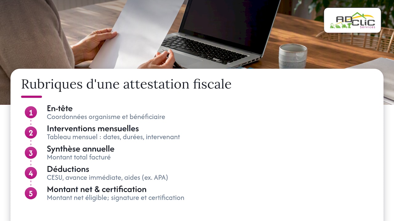 Principales sections d’une attestation fiscale annuelle
