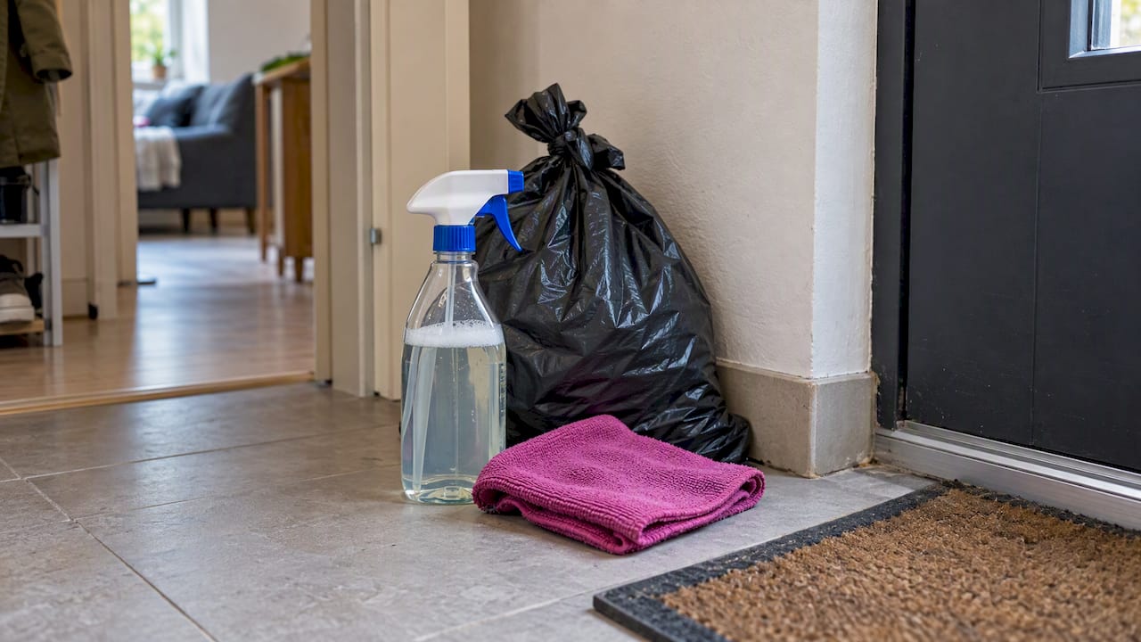 Trousse de ménage rapide près de la porte d'entrée