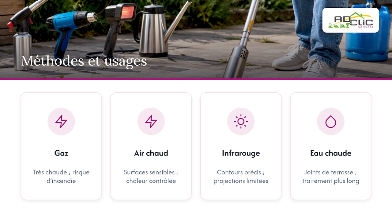 Comparatif des quatre méthodes thermiques de désherbage